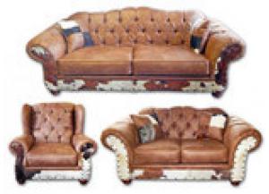 Image for Million Dollar Rustic Chestnut Cowhide Sofa, Loveseat, and Chair