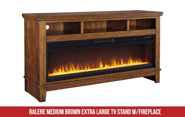 Ralene Medium Brown Extra Large TV Stand with Fireplace insert
