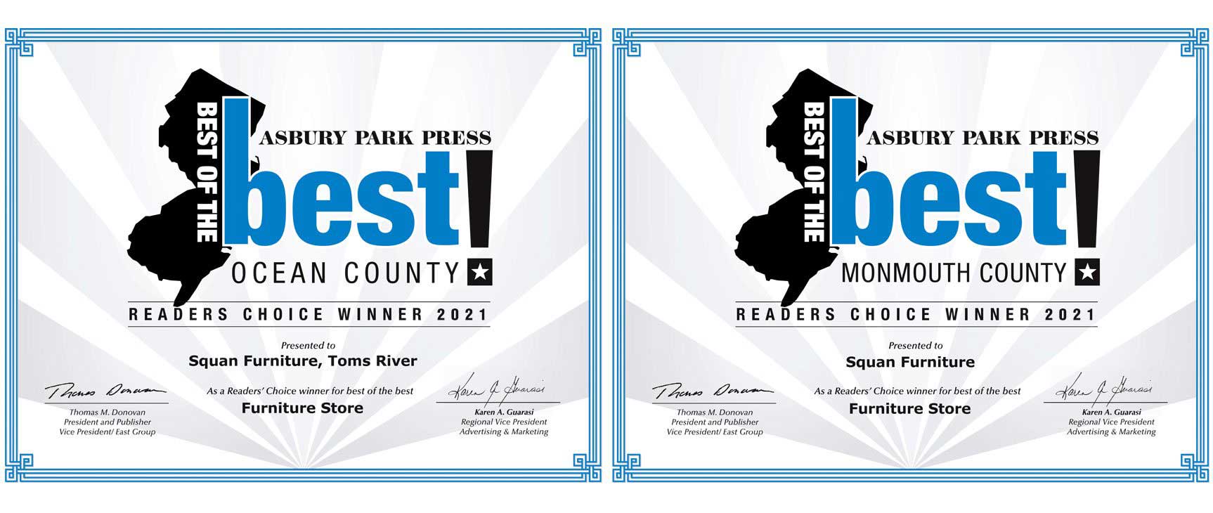 Asbury Park Press Best of the Best Award Winner Squan Furniture