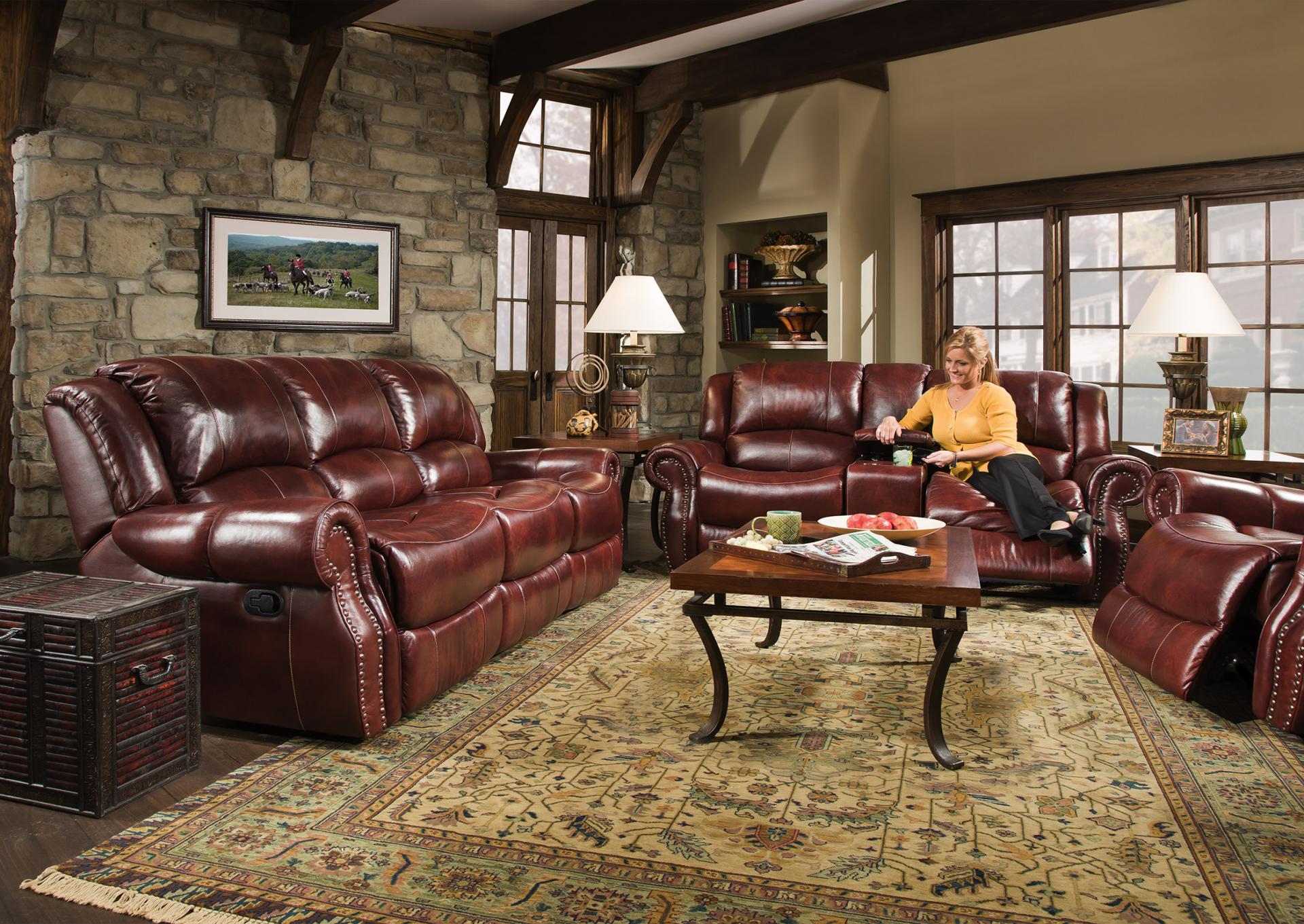 Burgundy Power Leather Sofa and Loveseat ,Corinthian 