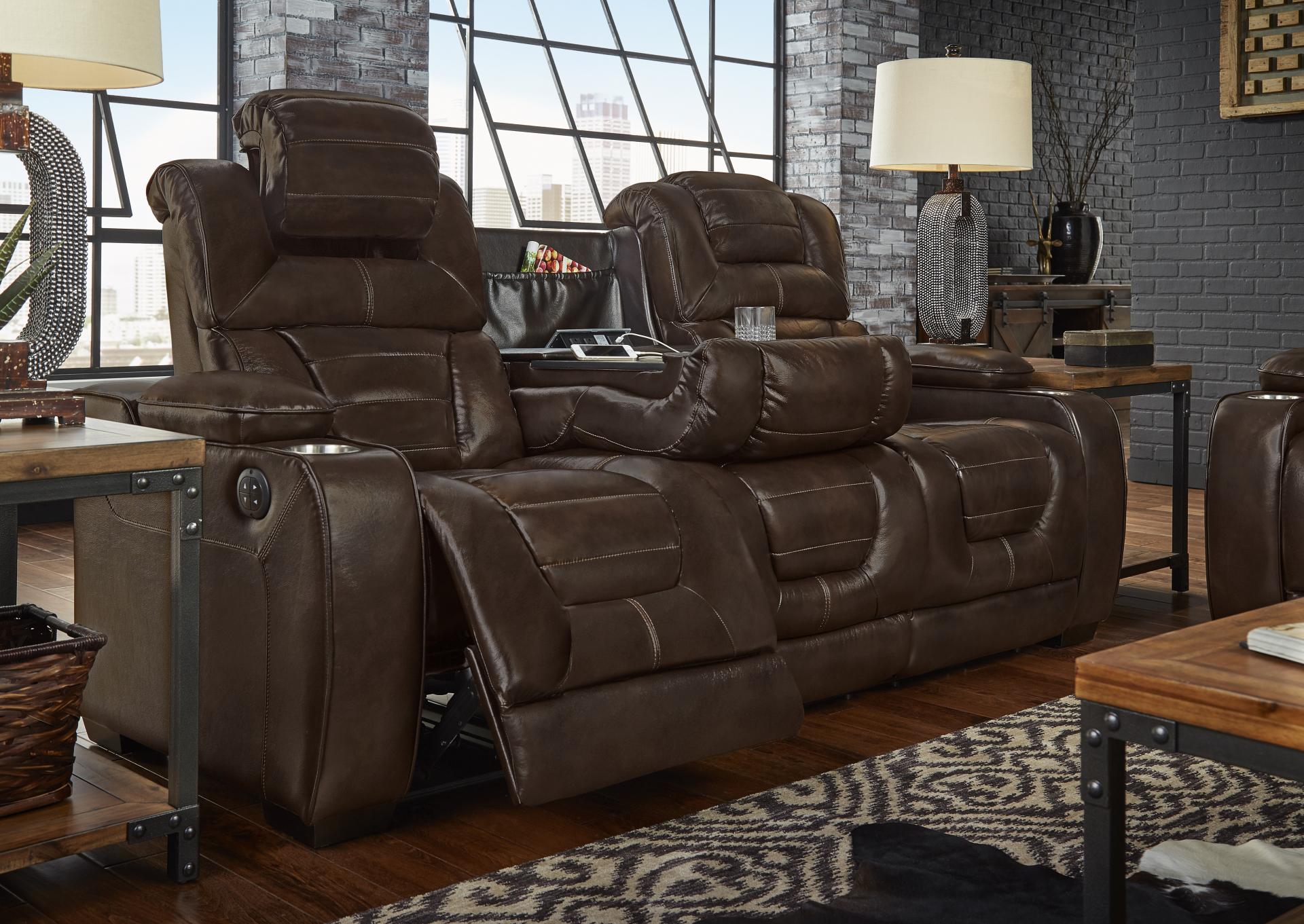 Manhattan Leather Power Sofa,Corinthian 