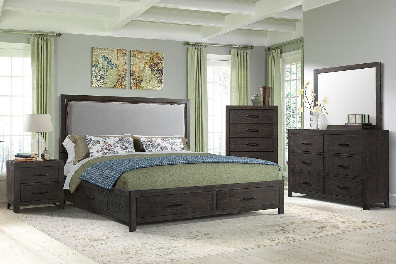 King Shelby Storage Bed, Dresser, Mirror and Nstand,Elements International
