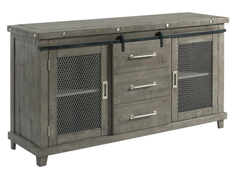 Industrial Charms Solid Wood TV Stand/Server Charcoal Finish The Furniture Store