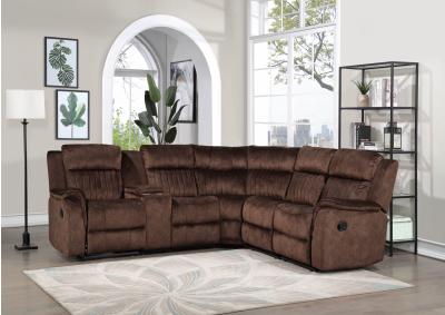 Image for Sephora Brown 6PC Manuel Reclining Sectional w/ Cupholders
