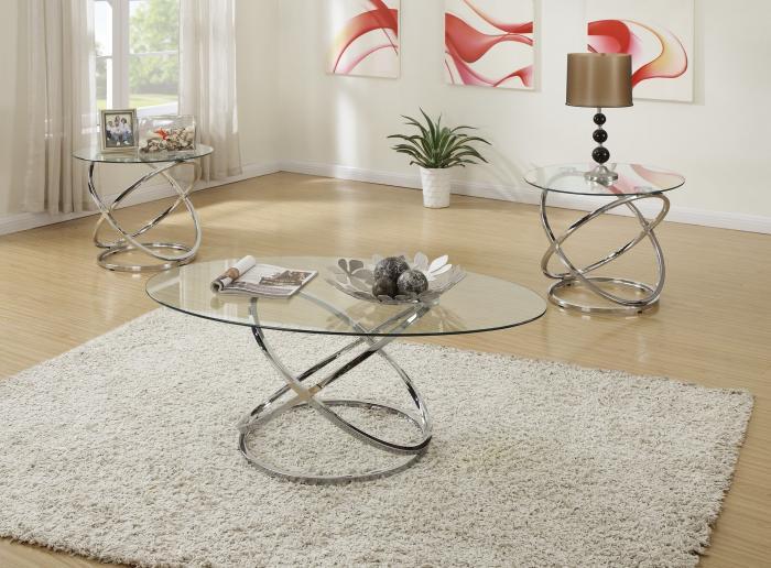 Chrome 3-Piece Coffee Table Set,BOSS Furniture
