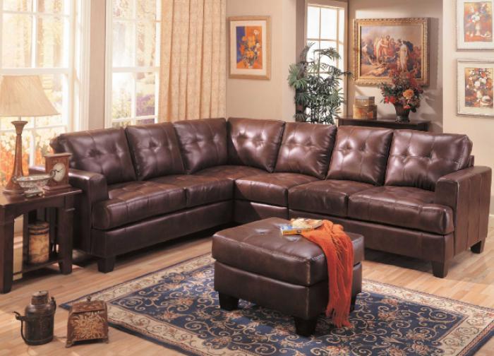 Samuel Contemporary Brown Leather 4 Piece Sectional,Coaster