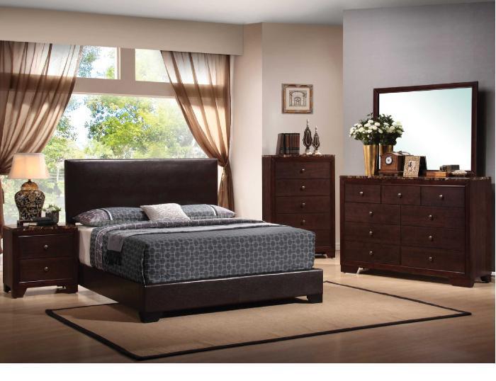 Conner Black Leather Queen Bed,Dresser,Mirror & Nightstand,Coaster