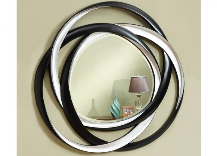 Silver & Black Round Wall Mirror,Coaster