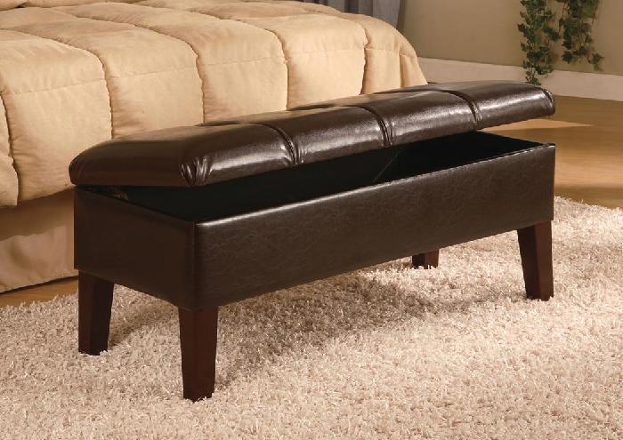 Coaster Tufted Brown Leather Storage Bench,Coaster