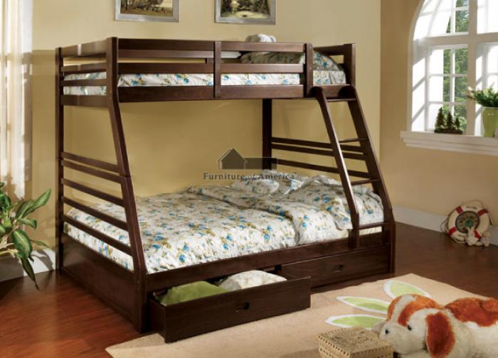 California 2 Twin/Full Bunk Bed with 2 Underbed Drawers,Furniture of America