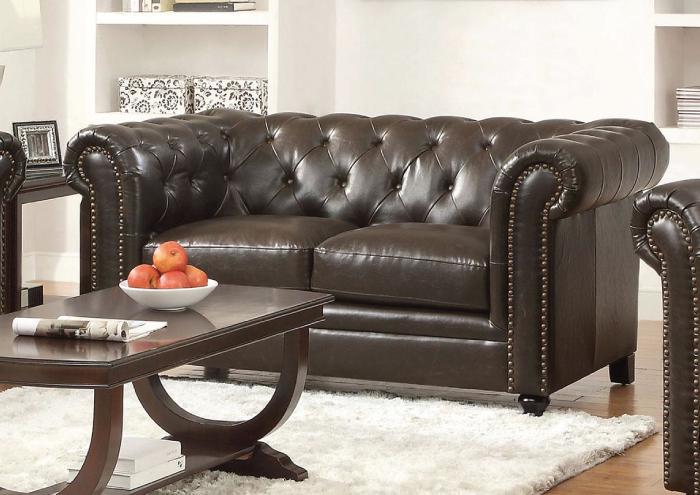 Roy Traditional Button-Tufted Loveseat with Rolled Back and Arms,Coaster
