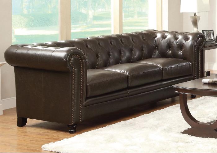 Roy Traditional Button-Tufted Sofa with Rolled Back and Arms,Coaster