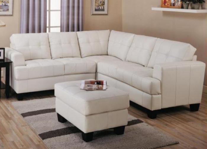 Samuel Contemporary 3 Piece White Leather Sectional,Coaster