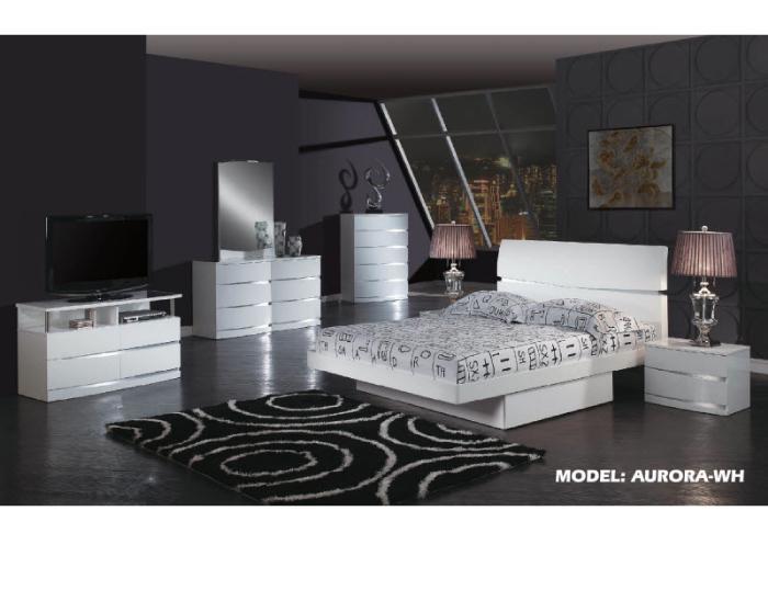 Global Aurora White King Bed,Dresser,Mirror & 2 Nightstands,Global Furniture