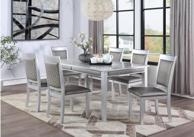 SILVER DINING TABLE & 6 CHAIRS 