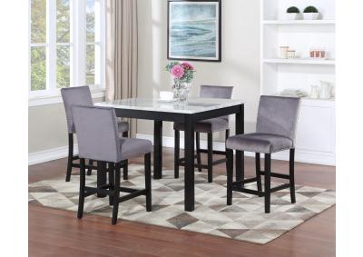 Image for WHITE MARBLE DINING TABLE W/ 4 GRAY VELVET CHAIRS
