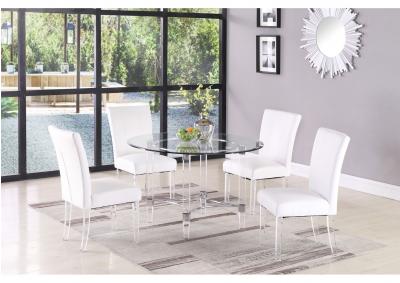 Image for White Dining Set w/ Round Glass Top Table & 4 Chairs