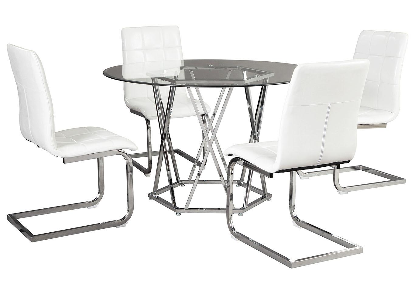 Madanere White/Chrome Round Dining Room Sets,In-Store 