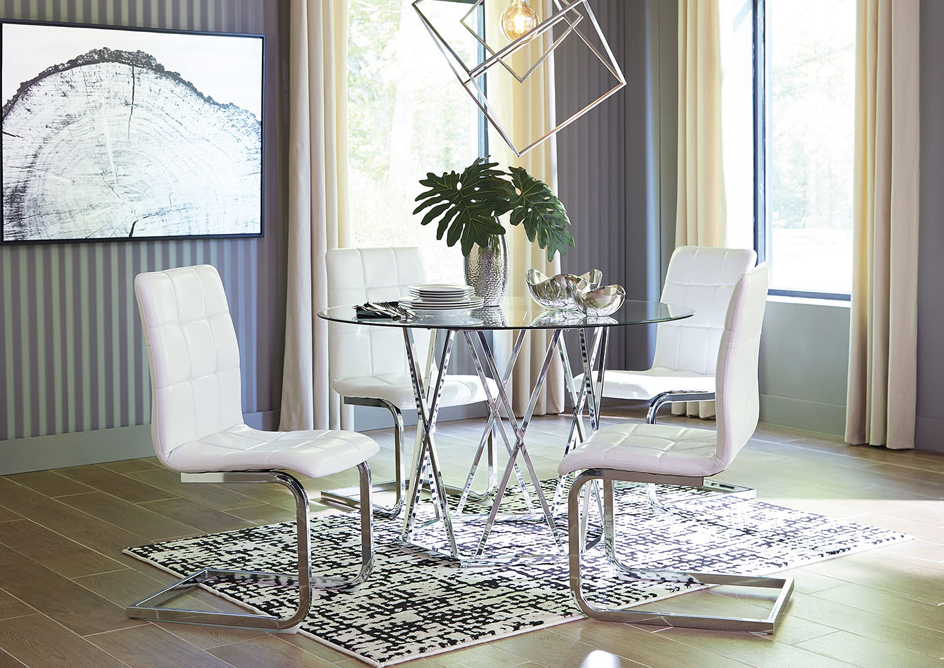 Madanere White/Chrome Round Dining Room Sets,In-Store 