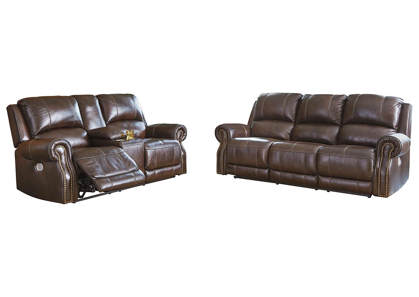 Buncrana Chocolate Power Reclining Sofa & Loveseat w/Adjustable Headrest,In-Store 