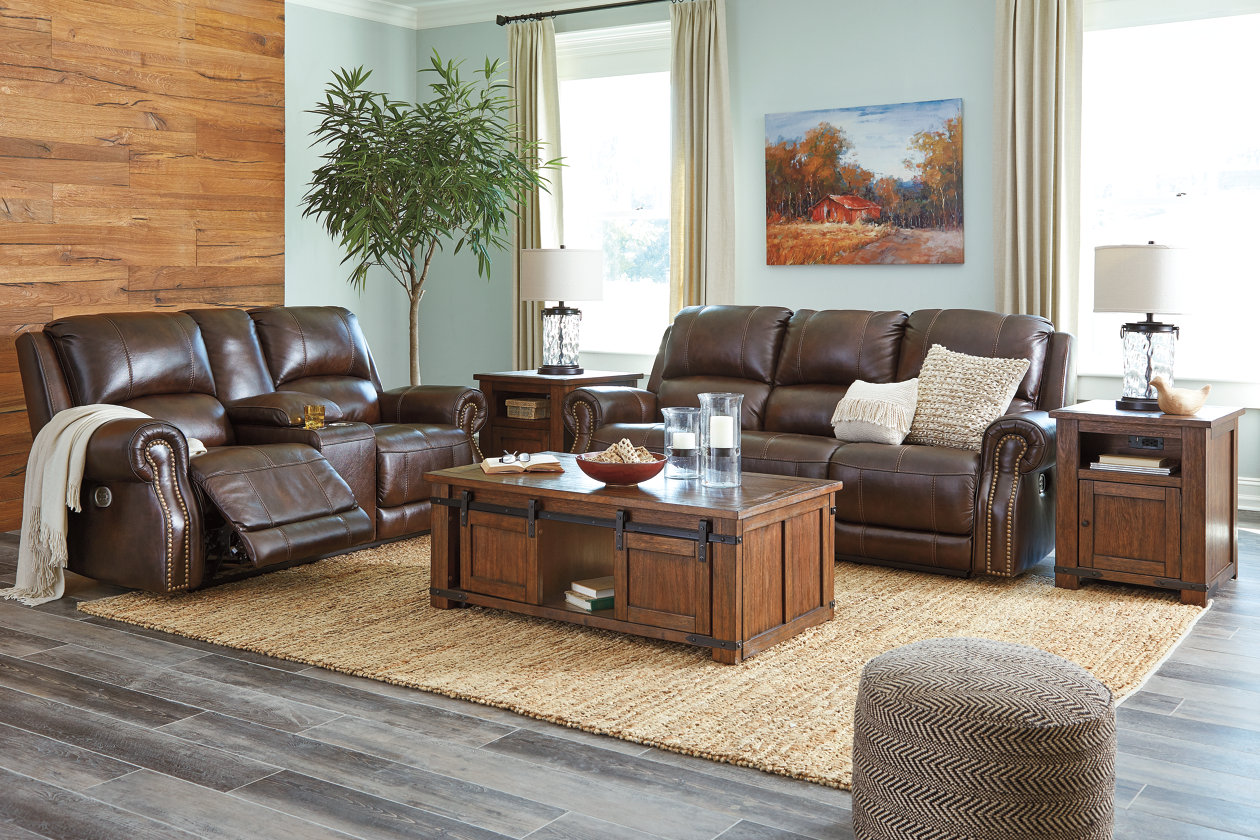 Buncrana Chocolate Power Reclining Sofa & Loveseat w/Adjustable Headrest,In-Store 