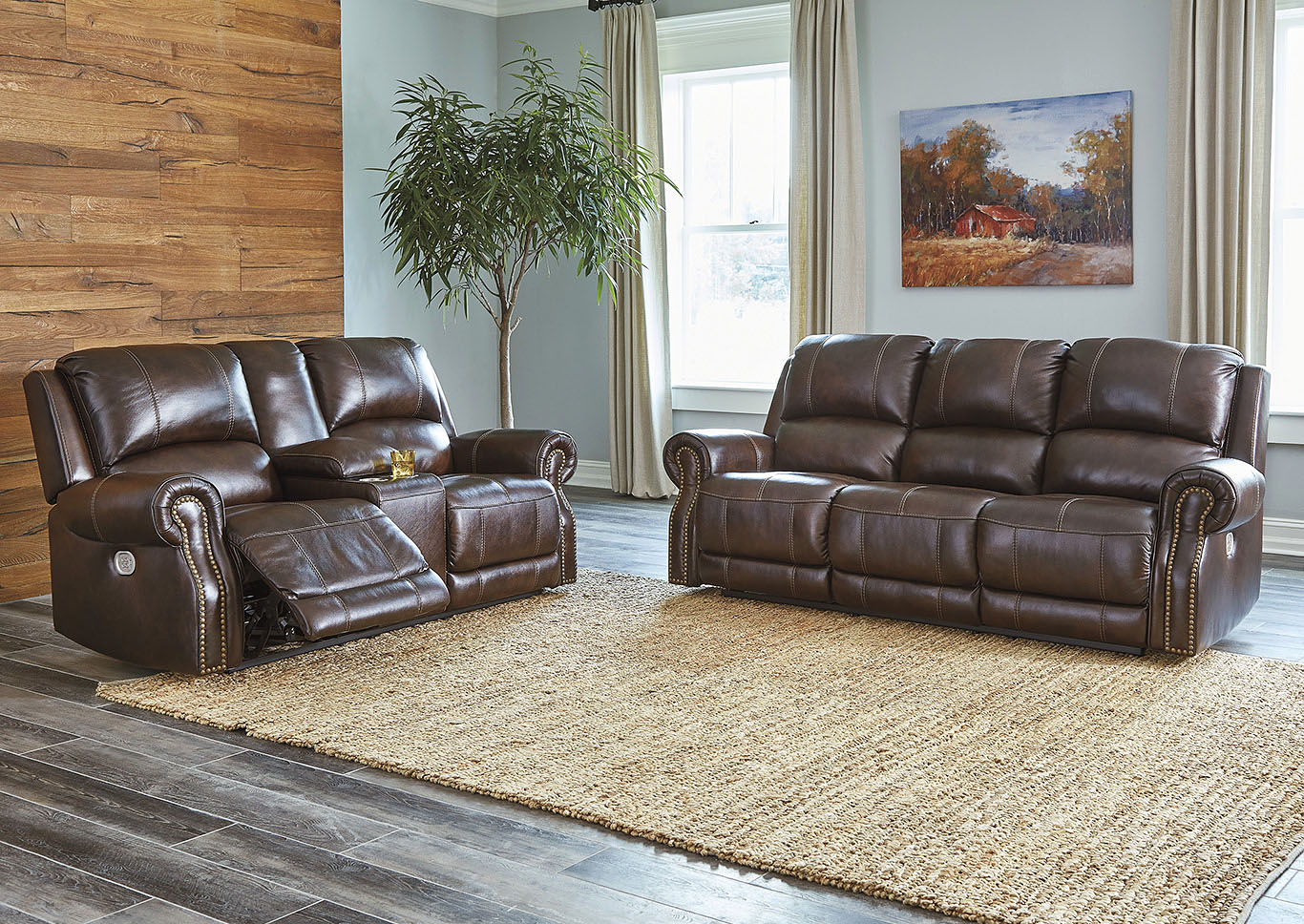 Buncrana Chocolate Power Reclining Sofa & Loveseat w/Adjustable Headrest,In-Store 