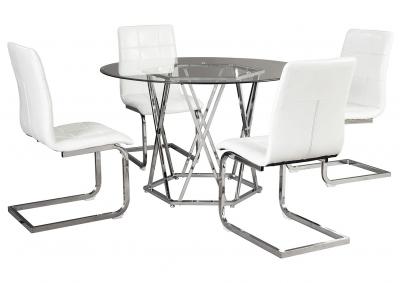 Image for Madanere White/Chrome Round Dining Room Sets