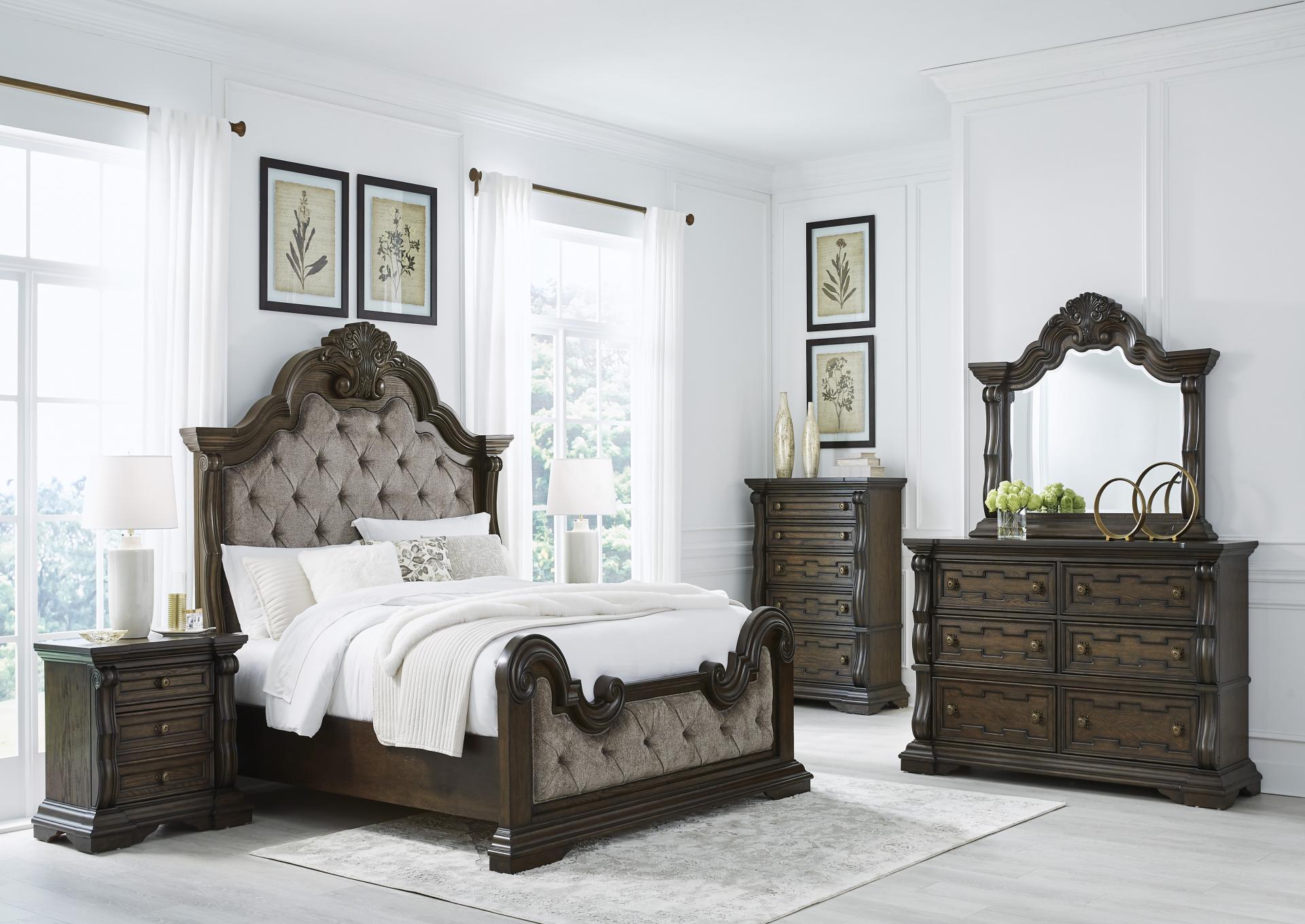 Maylee King Upholstered Bed with Dresser & Mirror + FREE Mattress,Free in February 2025