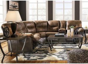 Image for Leonberg Coffee Reclining Sectional + Coctail Table + 2 End Tables + FREE Fireplace TV Stand + FREE TV