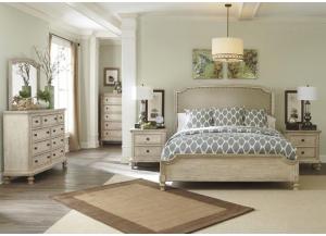 Image for Demarlos King Upholstered Panel Bed, Dresser w/Mirror, Chest, Nightstand and FREE Mattress