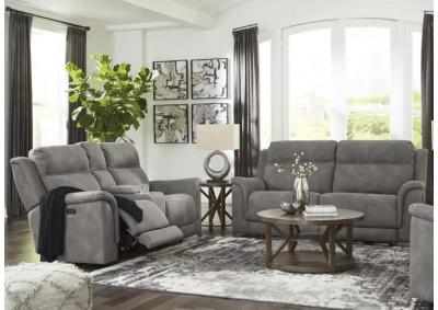 Image for Next-Gen DuraPella Power Reclining Sofa and Loveseat + Free 55 in. TV