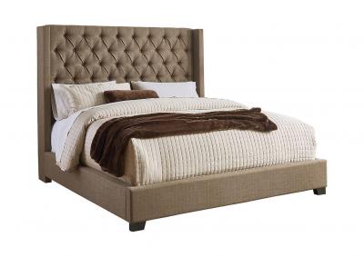 Image for King Brown Upholstered Bed + FREE Sheet Set