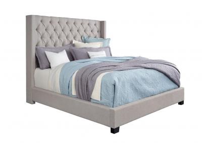 Image for King Gray Upholstered Bed + FREE Sheet Set
