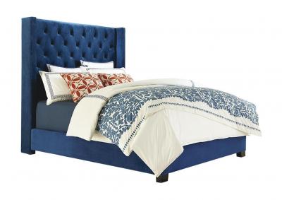 Image for Queen Blue Upholstered Bed + FREE Sheet Set