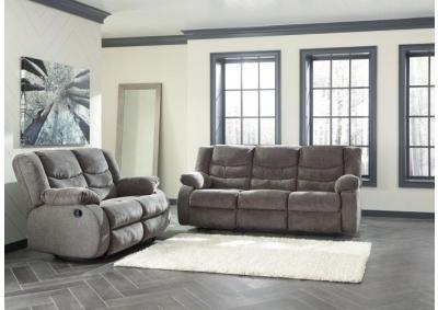 Image for Tulen Gray Reclining Sofa and Loveseat + TV Stand & Fireplace + Free TV