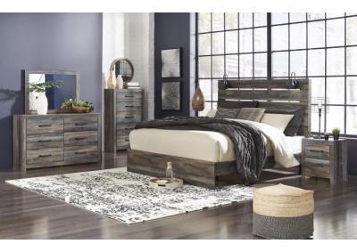 Image for Drystan King Panel Bed w/Dresser, Mirror, Chest & Nightstand + FREE Mattress Set
