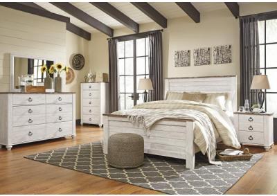 Willowton Whitewash King Panel Bed w/Dresser, Mirror, Chest & Nightstand + FREE Mattress