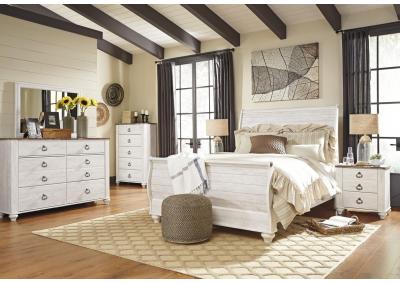 Image for Willowton Whitewash Queen Panel Bed w/ Dresser and Mirror + Nightstand