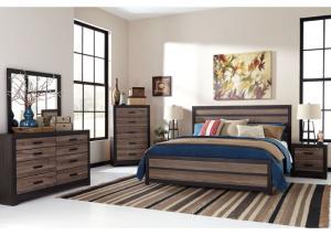 Image for Harlinton Queen Panel Bed w/Dresser, Mirror, Chest, Nightstand, Queen Powerbase and Mattress PLUS FREE GOOGLE HOME