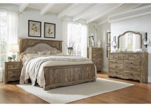 Image for Shellington Caramel Queen Upholstered Mansion Bed w/Dresser & Mirror + FREE MATTRESS
