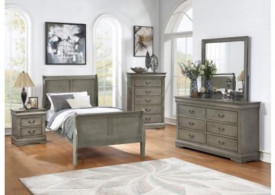 Image for Louis Philip Gray Twin Bed, Dresser & Mirror + Chest & Nightstand