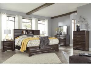 Image for Andriel Dark Brown Queen Bookcase Storage Bed w/Dresser, Mirror, Chest & Nightstand PLUS FREE Mattress