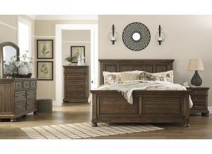 Image for Flynnter Medium Brown King Bed w/Dresser, Mirror, Chest & Nightstand PLUS FREE Mattress