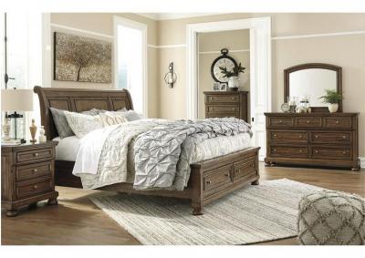Image for Flynnter Medium Brown Queen Sleigh Storage Bed w/Dresser, Mirror, Chest & Nightstand + FREE POOL