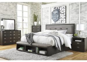 Image for Hyndell Dark Brown King Upholstered Storage Bed w/Dresser & Mirror + FREE $100 Prepaid Mastercard 