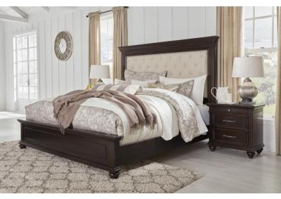 Image for Brynhurst Brown Queen Upholstered Panel Bed, Dresser, Mirror + FREE Earbuds