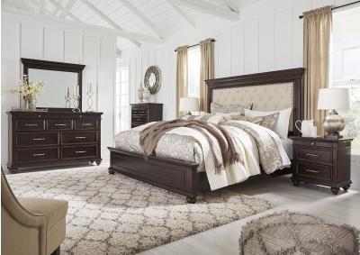Image for Queen Upholstered Panel Bed, Dresser, Mirror, Chest, Nightstand + FREE Earbuds 
