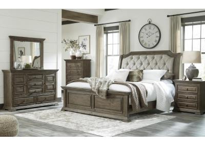 Wyndahl Brown King Upholstered Bed, Dresser, Mirror + FREE MATTRESS