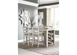 Image for Skempton White Rectangular Counter Table w/Storage and 4 Upholstered Barstools