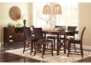 Image for Collenburg Dark Brown Rectangular Dining Room Counter Extension Table w/4 Upholstered Barstools